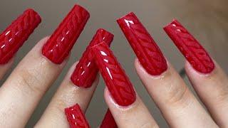 Sweater Nails  Red Nails  Gel-X Nails  How To Do Sweater Nails