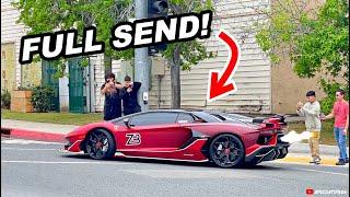 Supercars Full Send Leaving Cars & Coffee Gintani Aventador SVJ Senna 812 Superfast 458 Huracan