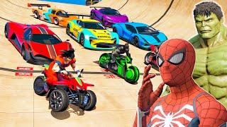 VÁRIOS DESAFIOS DE MOTOS CARROS JETSKI com HOMEM ARANHA e SUPER-HERÓIS GTA V - IR GAMES