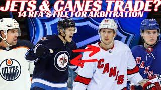 NHL Trade Rumours - Jets & Canes Trade? Oilers NYR 14 RFAs File for Arb & Bouchard NOT Signing?