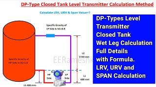 DP Transmitter Closed Tank Calculation Formula  LRV URV & Span Calculation Formula in Hindi