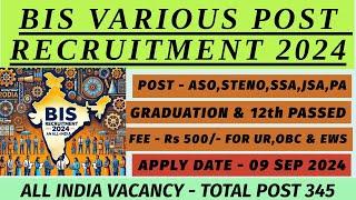 BIS VARIOUS POST RECRUITMENT 2024  COMPLETE NOTIFICATION WITH ELIGIBILITY AND SELECTION PROCESS