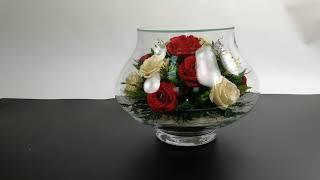 Цветы в стекле в вакууме Ванесса бело-красная розы