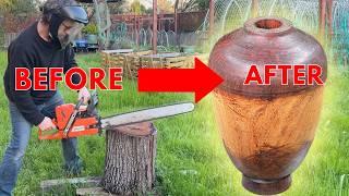 Making a Hollow Vessel from a Black Acacia Stump  David J. Marks Woodworking School