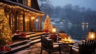 Christmas Cozy Porch Ambience  Christmas Jazz Instrumental Music with Crackling Fireplace to Relax
