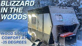 WINTER CAMPING During A BLIZZARD - Wood Stove for Heat  Stuck in Snow with my DIY Travel Trailer