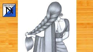 How to draw Girl backside Braided Hairstyle  Pencil sketch for beginner  Hairstyle drawing