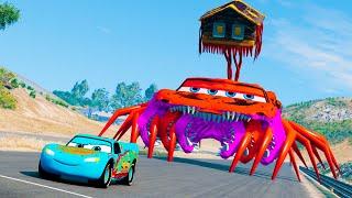 Epic Escape Lightning McQueen vs Gigantic Car Head House Eater  BeamNG.Drive