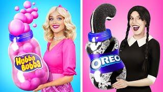 Wandinha Addams vs Barbie Desafio Culinário  Batalha Culinária Rosa vs Preto por RATATA POWER