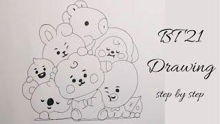 How to draw BT21 characters  step by step easy BT21 drawing  BT21 drawing  BTS drawing