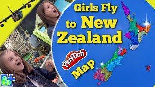 New Zealand Map  Girls Fly to Learn New Zealand Regions  Play-Doh Puzzle