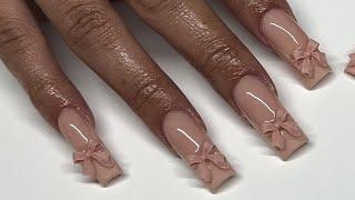 Square French Ribbon Charms Acrylic Nails