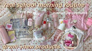 ⭐️ realistic grwm for school 1st day  5am morning routine + new makeup skincare viral products