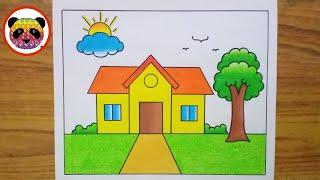 House Drawing  House Scenery Drawing  Ghar Drawing  How to Draw a House  Easy Drawing  Drawing