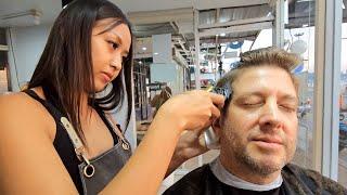 Lady Barber Cherrys HAIRCUT & SHAVE  the ASMR Sounds will PUT YOU TO SLEEP Pattaya Thailand 