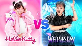 Màn Lột Xác Ngoạn Mục Hello Kitty Vs Wednesday - Thử Thách Trang Điểm Một Màu