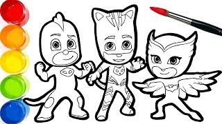 PJ MASKS Drawing Coloring Pages for Kids . Draw and Paint Catboy Owlette Gekko  Tim Tim TV