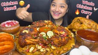 SPICY WHOLE CHICKEN CURRY WITH CHICKEN MANDI BIRYANI BOILED EGGS RAITA AND JALEBI  EATING SHOW