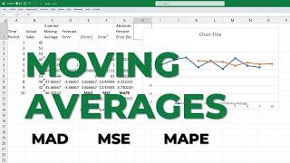 Moving Averages in Excel -MAD MAE MSE MAPE  Forecast + Graph