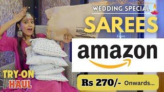 Wedding Special *SAREES* from AMAZON TryOn haul  Honest Review  gimaashi ️