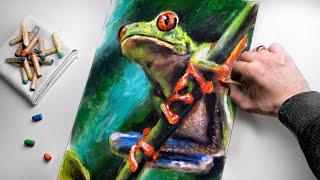 ASMR - Drawing a Frog with pastels Soothing Sounds  No Talking