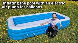 How to inflate a large inflatable pool with an electric balloon air pump.