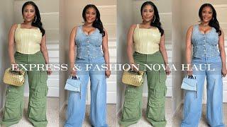 MINI HAUL Express Tops Size L and Fashion Nova Cargo & Wide Leg Denim Haul Size 11 & 15