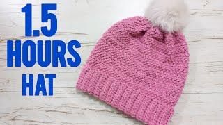 how to crochet herringbone double crochet beanie hat for beginners