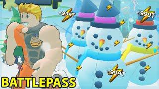 Pulling The BIGGEST SNOWMAN IN THE WORLD MAX Battlepass  Roblox Strongman Simulator