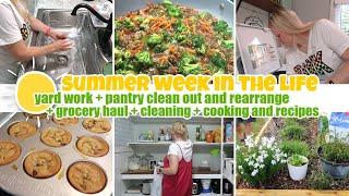 SUMMER WEEKLY VLOG   YARD WORK + PANTRY CLEAN OUT + REARRANGE + GROCERY HAUL + CLEANING + COOKING