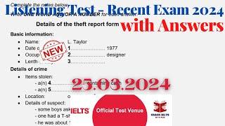 IELTS Listening Actual Test 2024 with Answers  25.03.2024
