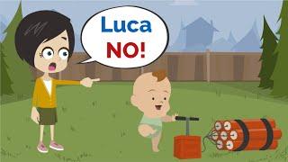 Lisa is Babysitting Luca  Basic English conversation  Learn English  Like English