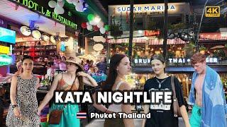 4K  Kata Beach Nightlife Walking Tour in 2024 Rainy Season Vibes Phuket Thailand