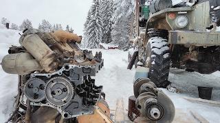 Сборка Ямз-238 в полевых условиях зимой Урал лесовоз