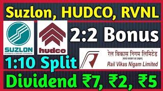 Suzlon Energy + HUDCO + RVNL • Stocks Declared High Dividend Bonus & Split With Ex Dates