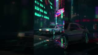 DeLorean DMC-12 cruising through the neon-lit streets of a cyberpunk city #delorean #dmc #cyberpunk