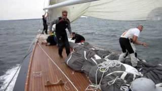 Spinnaker takedown onboard the J Class Yacht Hanuman