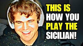 SUPERCUT Magnus Carlsen plays Sicilian Defense to DEMOLISH Top GMs in Blitz