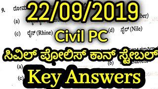 Civil Police Constable Paper 22-09-2019  Civil PC  Question Paper 2019  SBKKANNADA  Key Answers