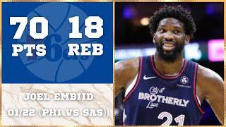 Joel Embiid CRAZY NEW CAREER HIGH 70 PTS Performance  Jan 22  76ers vs Spurs