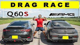 Infiniti Q60S vs Mercedes C43 AMG stock and tune drag and roll race