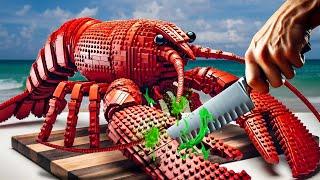 Catch & Cook RED LOBSTER IRL Challenge  Lego Cooking Stop Motion vs ASMR