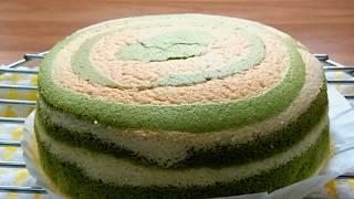 Super Soft Matcha Zebra Chiffon Cake