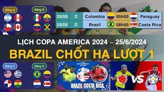 Lịch thi đấu Copa America 2024 - Ngày 256  Brazil vs Costa Rica Colombia vs Paraguay