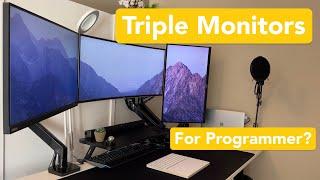 Real productive work from home desk setup for Software Engineer 2021  Triple monitors home office