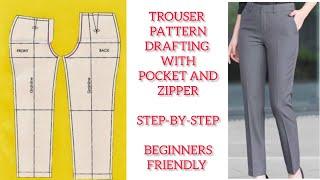 HOW TO MAKE WOMENS TROUSER WITH POCKET  PANT PATTERN DRAFTING  DETAILED  FEMALE TROUSER