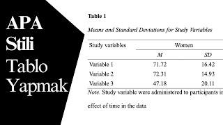 APA Tarzında Korelasyon ve Açıklayıcı İstatistikler Tabloları