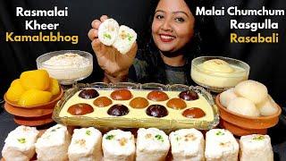 Eating  Rasmalai Malai Chumchum Kheer Rasabali Rasgulla Kamlabhog  Mukbang Sweets ASMR