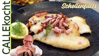 Schollenfilets mit Speck gebraten & Gurkensalat - Omas Rezept