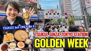 Golden Week Busiest Day Tsukiji Ginza Tokyo Station. Only $6 Good & Cheap Lunch at Tsukiji Ep.484